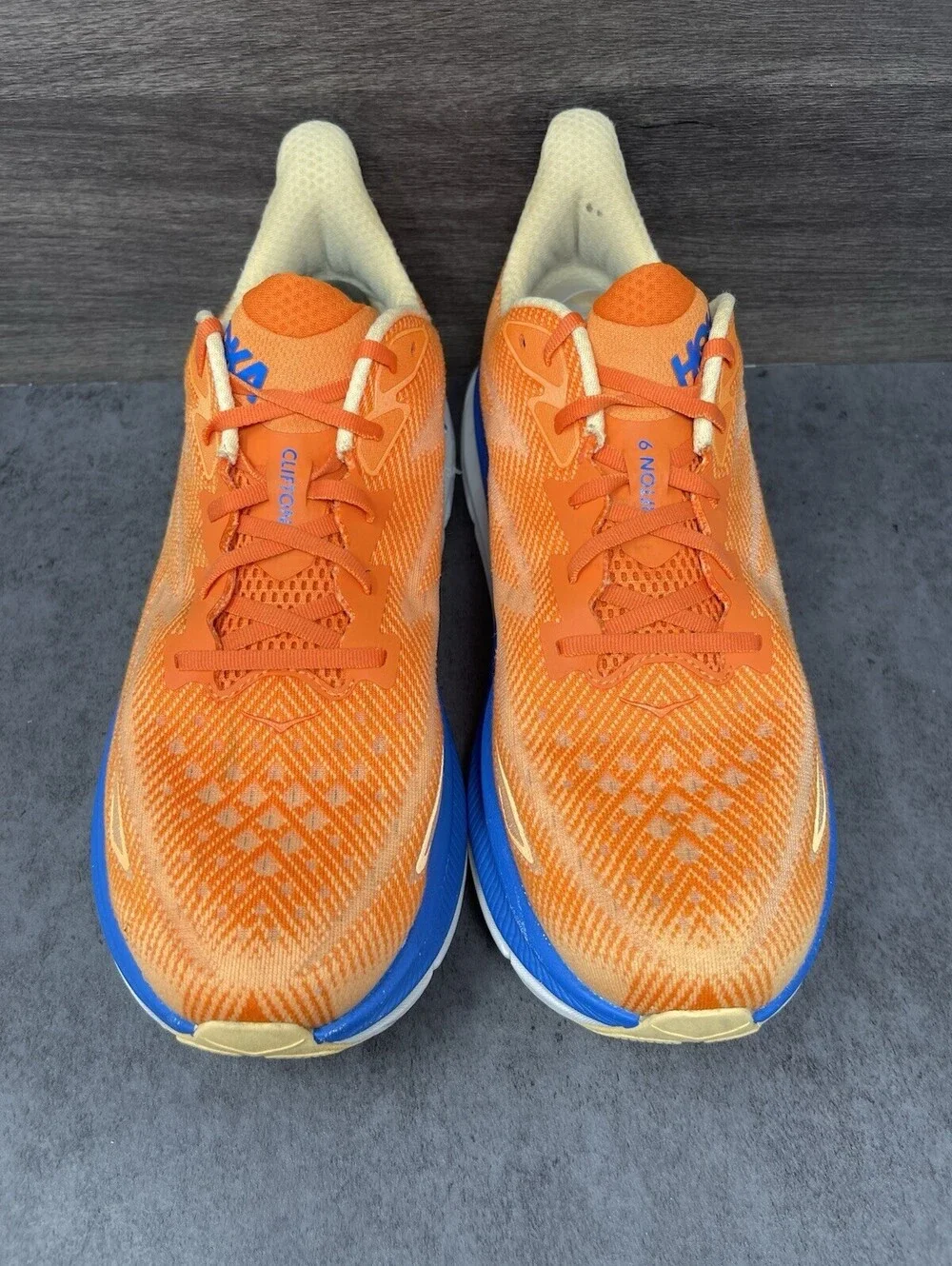 HOKA Clifton 9 Vibrant Orange Impala Mens Size 13 Running Walking Shoes Sneakers